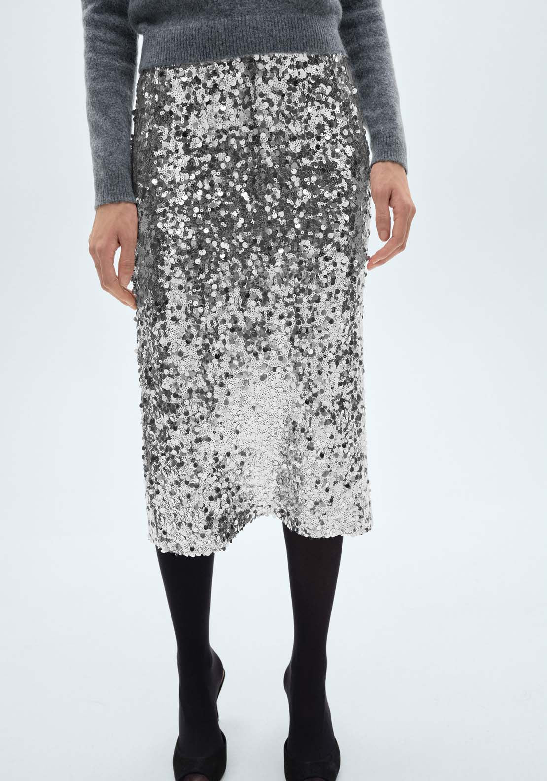 Mango Sequin midi skirt - Silver 9 Shaws Department Stores
