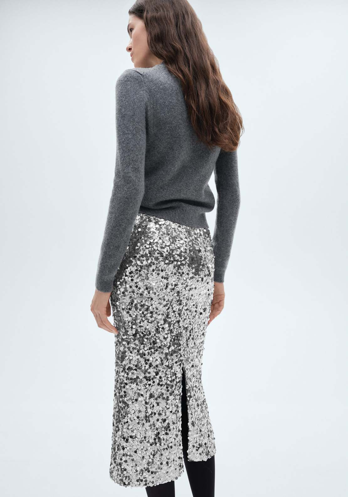 Mango Sequin midi skirt - Silver 8 Shaws Department Stores