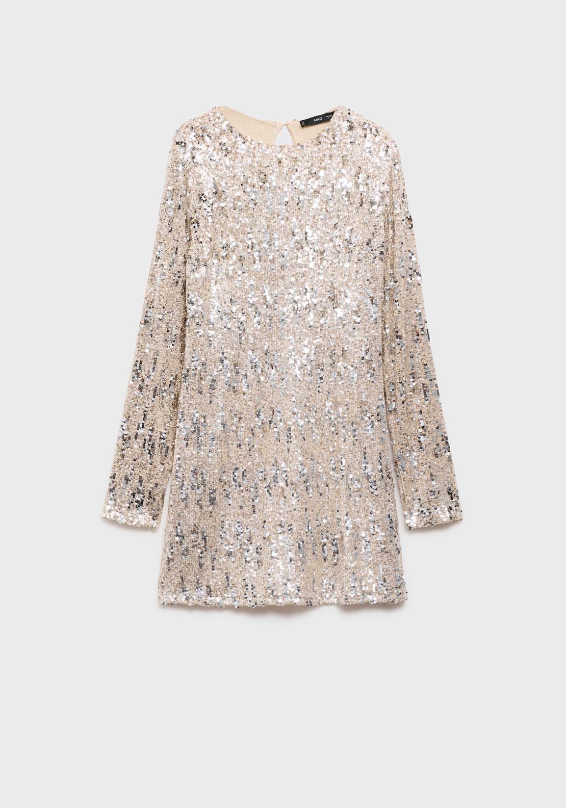 Mango Sequin shoulder pads dress - Silver 8 Shaws Department Stores