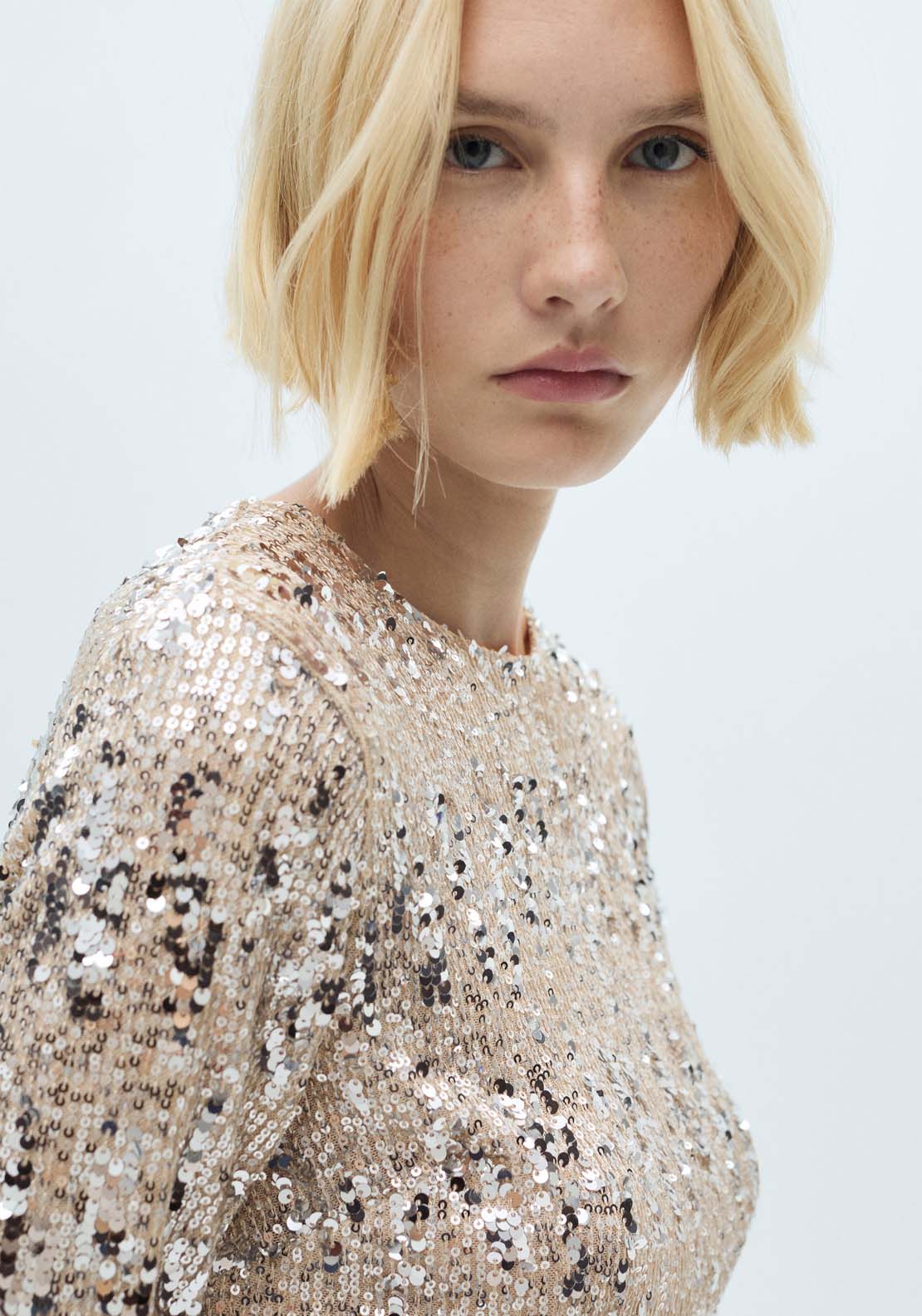 Mango Sequin shoulder pads dress - Silver 5 Shaws Department Stores