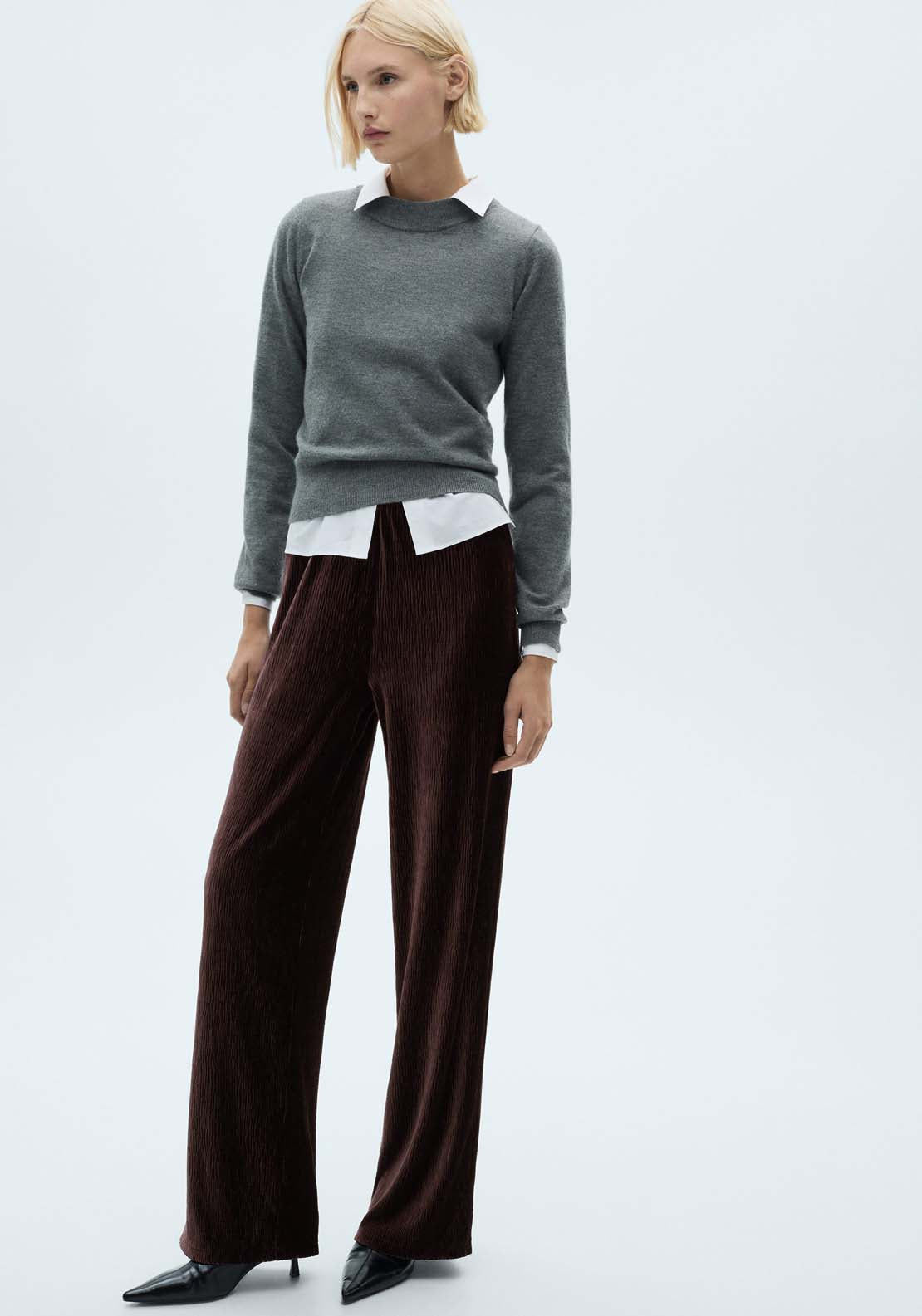 Mango Wide leg velvet trousers - Dark Red 4 Shaws Department Stores