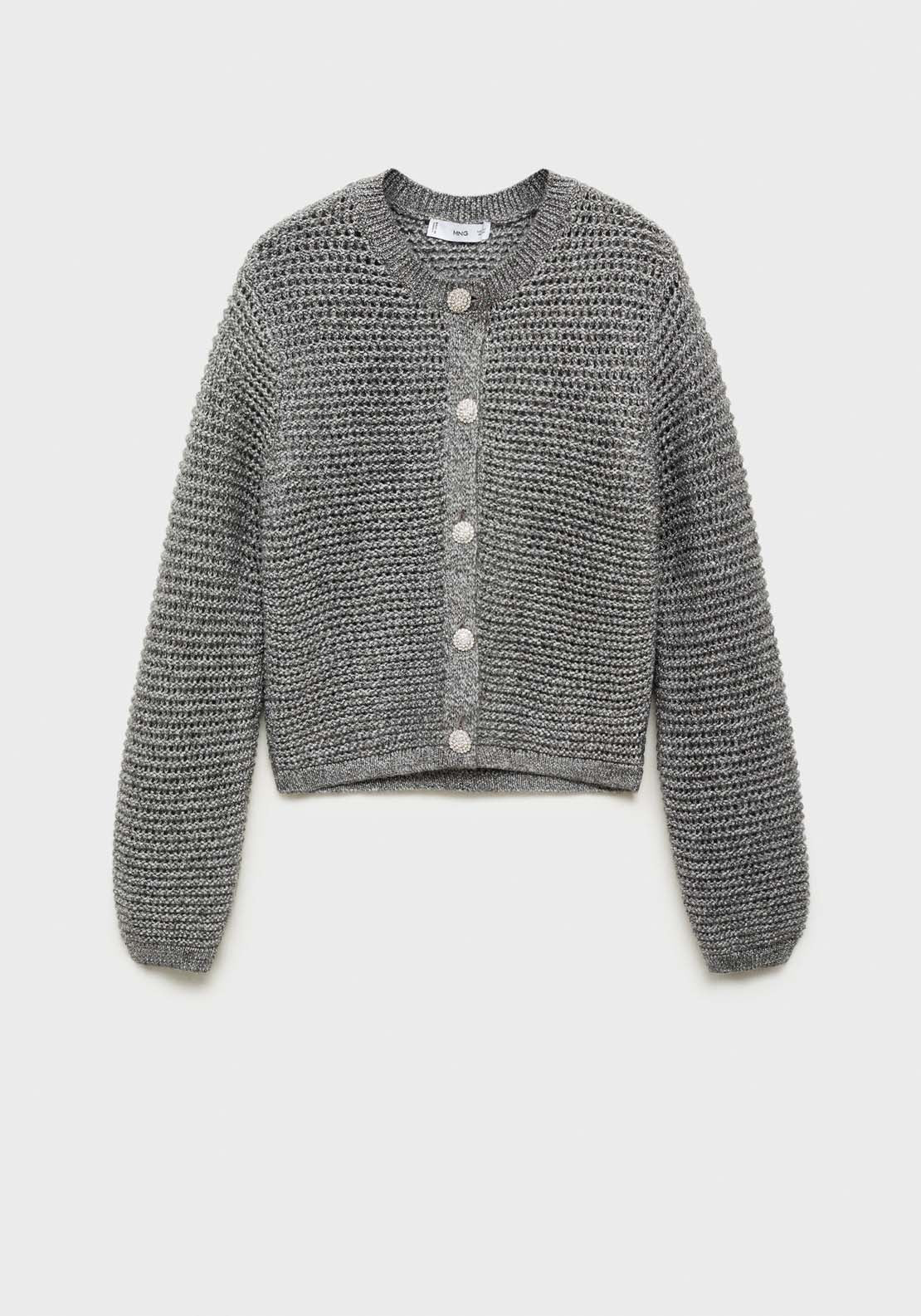 Mango Long sleeve short buttoned cardigan - Silver 6 Shaws Department Stores