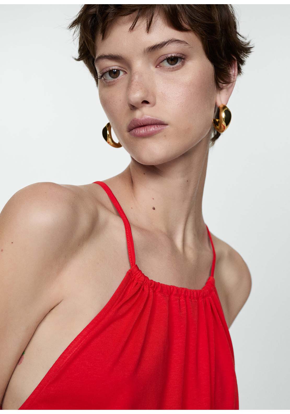 Mango Long cotton dress - Red 5 Shaws Department Stores