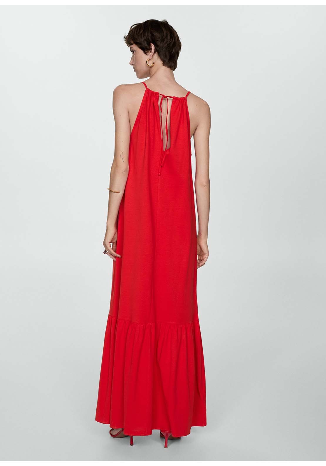 Mango Long cotton dress - Red 3 Shaws Department Stores