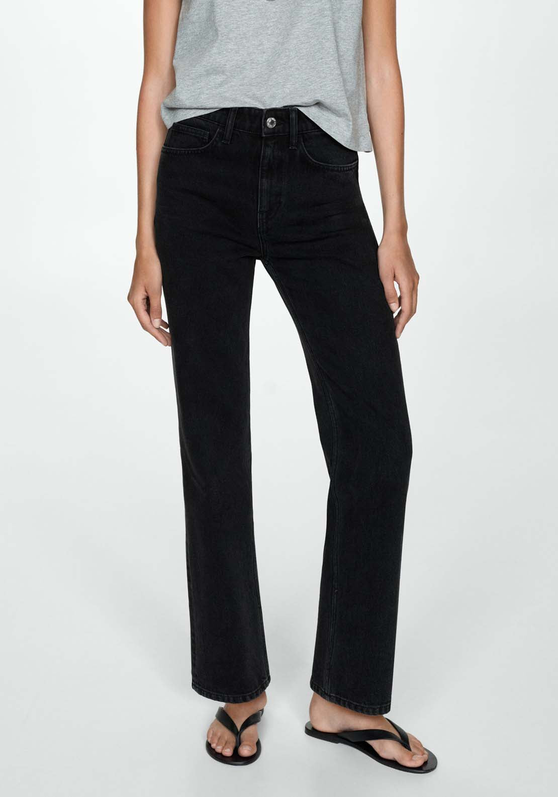 Mango Mid-rise straight jeans - Open Gray 1 Shaws Department Stores