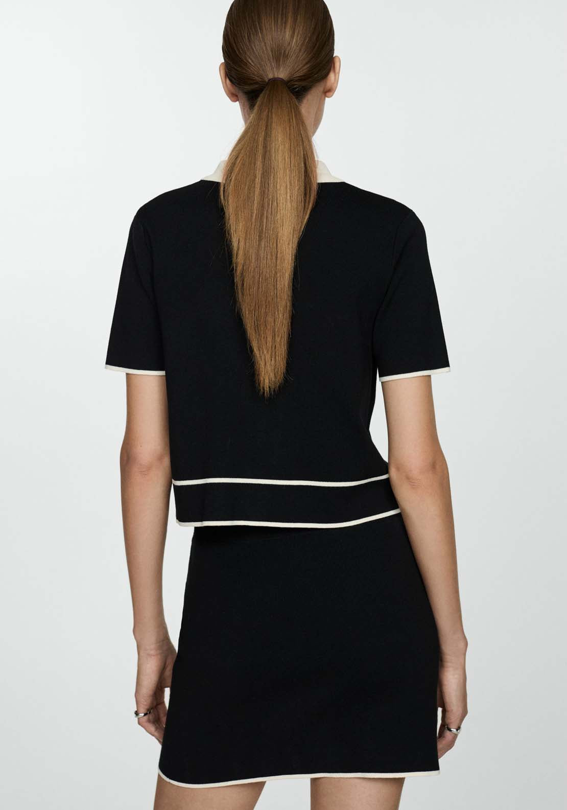Mango Short-sleeved cardigan with contrasting trims - Black 3 Shaws Department Stores