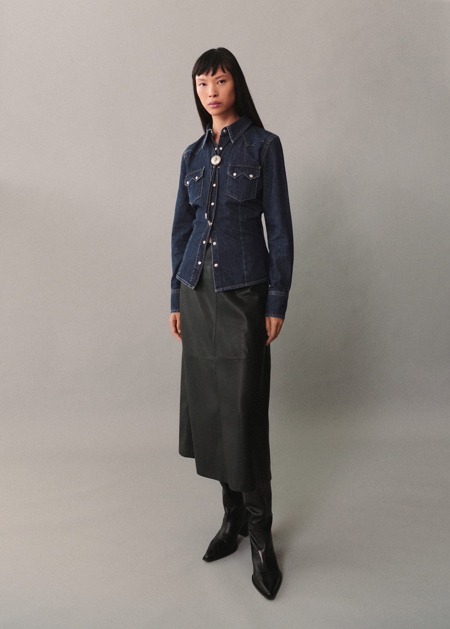 Mango Chest-pocket denim shirt - Open Blue 1 Shaws Department Stores
