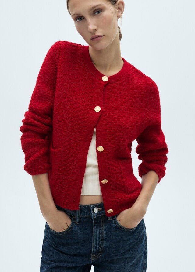 Mango Button knit cardigan - Red 1 Shaws Department Stores