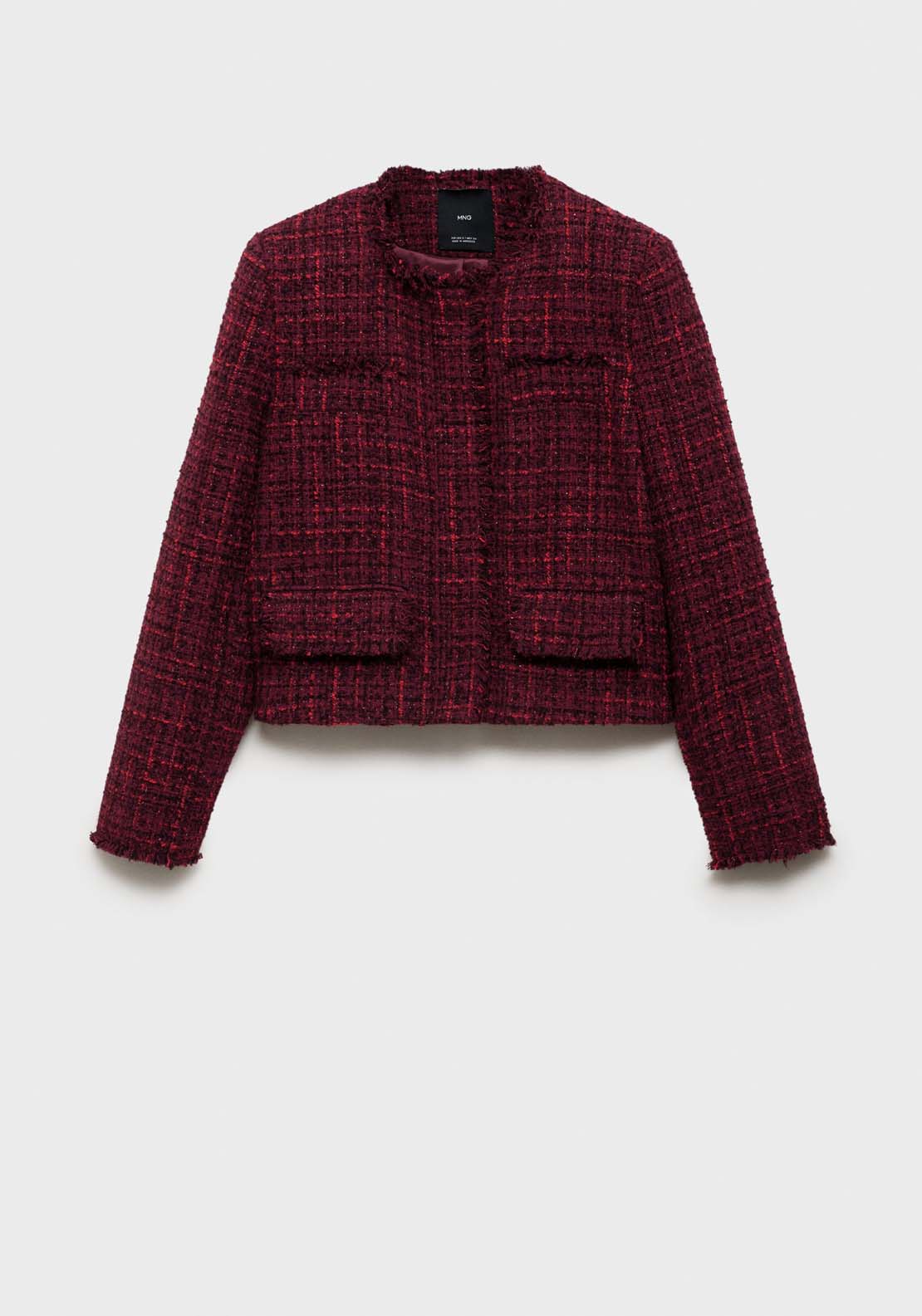 Mango Tweed jacket with frayed ends - Dark Red 8 Shaws Department Stores