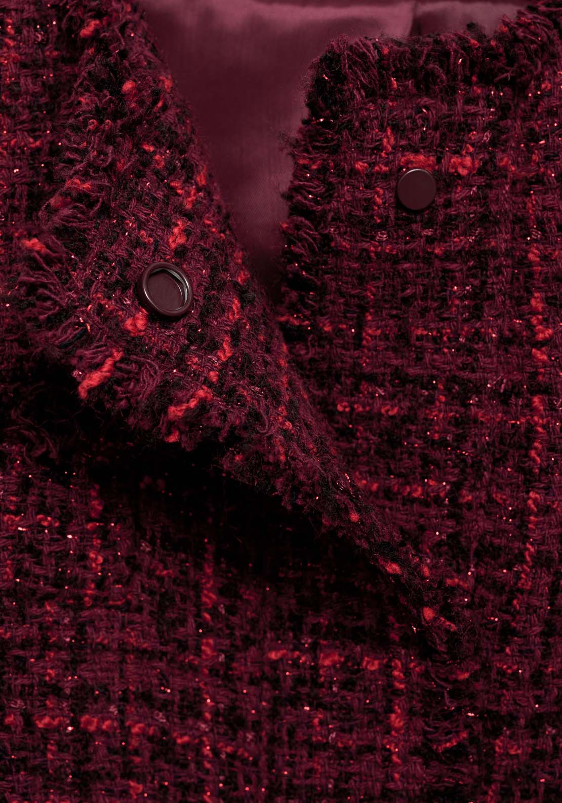 Mango Tweed jacket with frayed ends - Dark Red 6 Shaws Department Stores