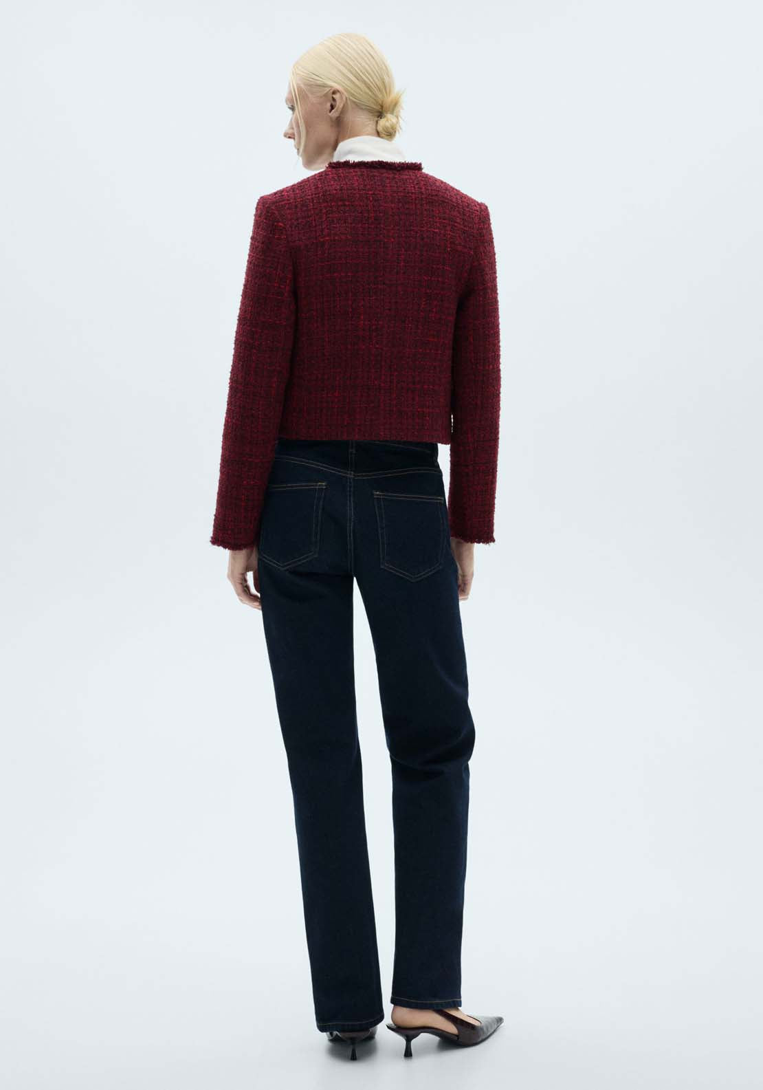 Mango Tweed jacket with frayed ends - Dark Red 5 Shaws Department Stores