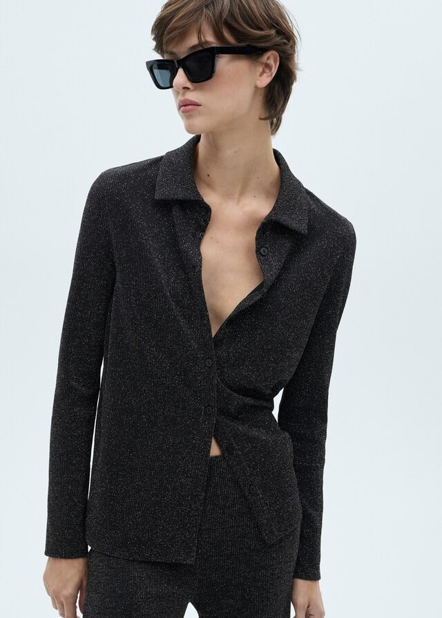 Mango Lurex knitted shirt - Gray 1 Shaws Department Stores