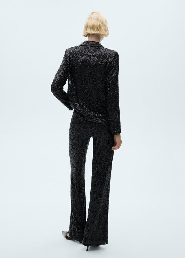 Mango Sequined palazzo trousers - Black 2 Shaws Department Stores
