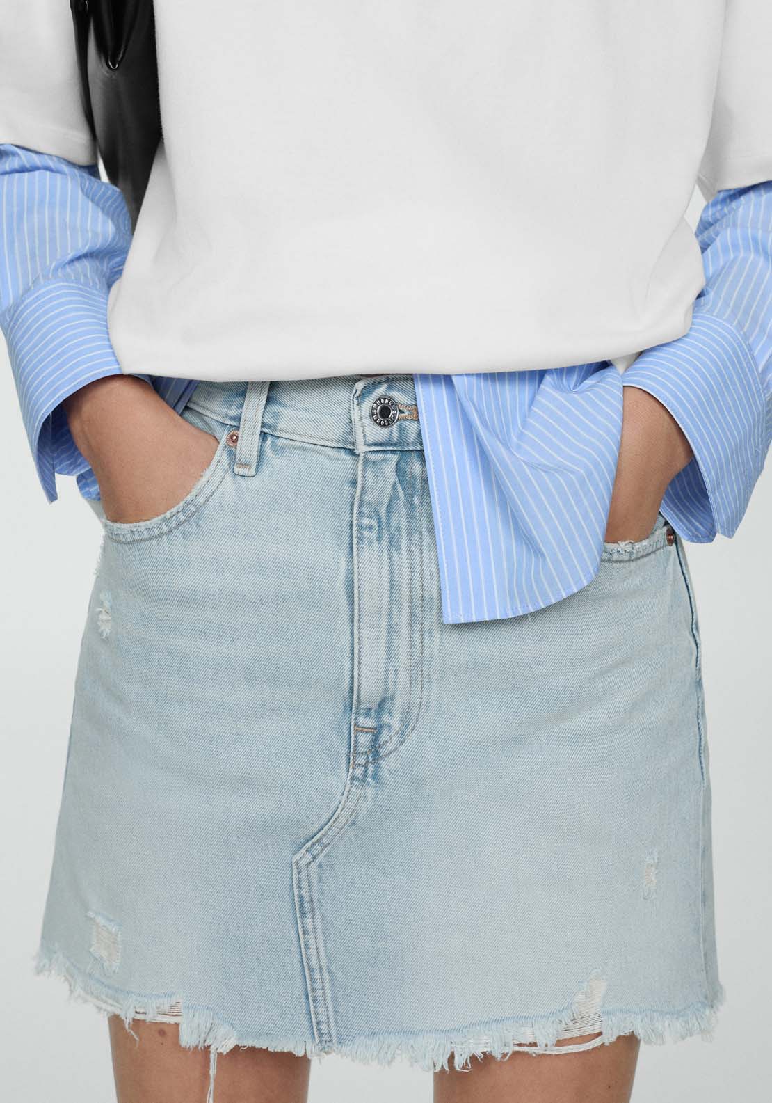 Mango Denim miniskirt with frayed hem 2 Shaws Department Stores