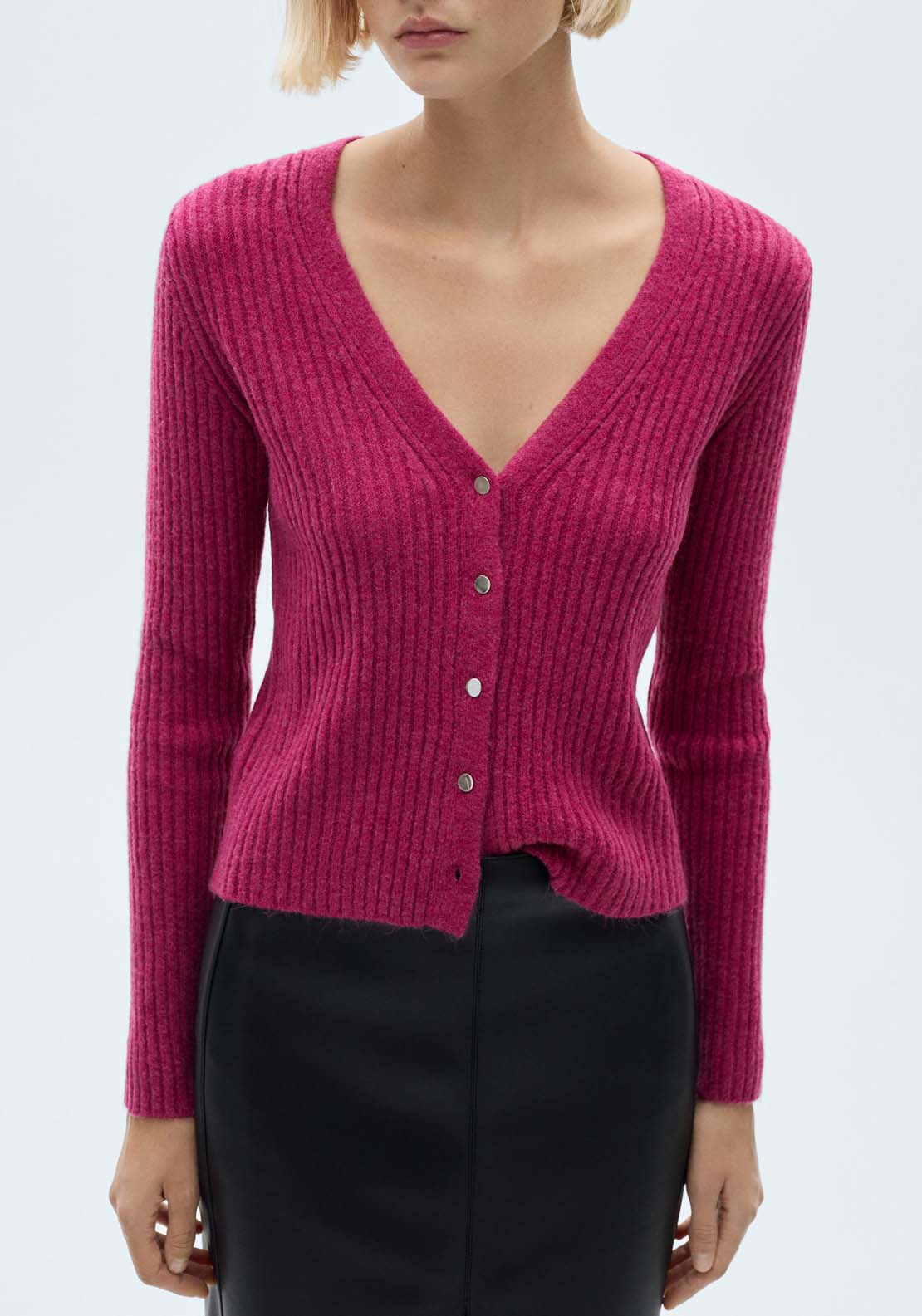 Mango Knitted cardigan with metallic buttons - Bright Pink 2 Shaws Department Stores