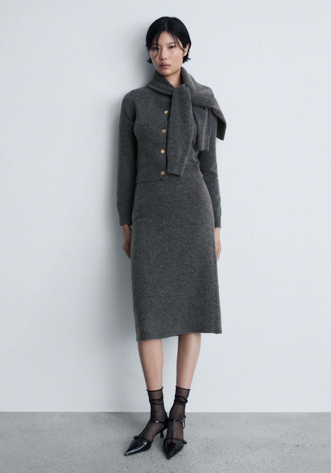 Mango Flared knitted skirt - Gray 2 Shaws Department Stores