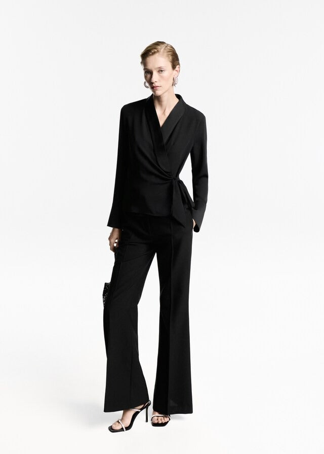 Mango Bow satin blouse - Black 2 Shaws Department Stores