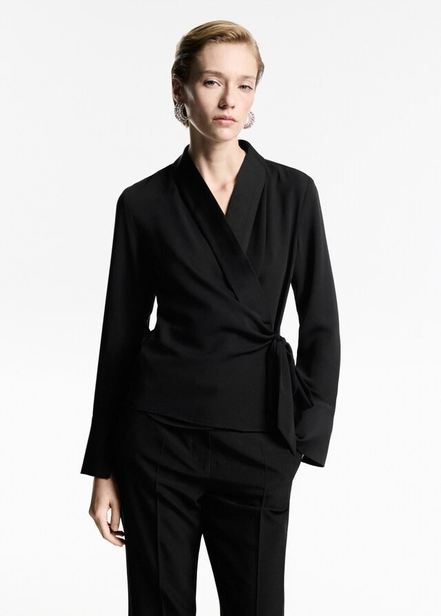 Mango Bow satin blouse - Black 1 Shaws Department Stores
