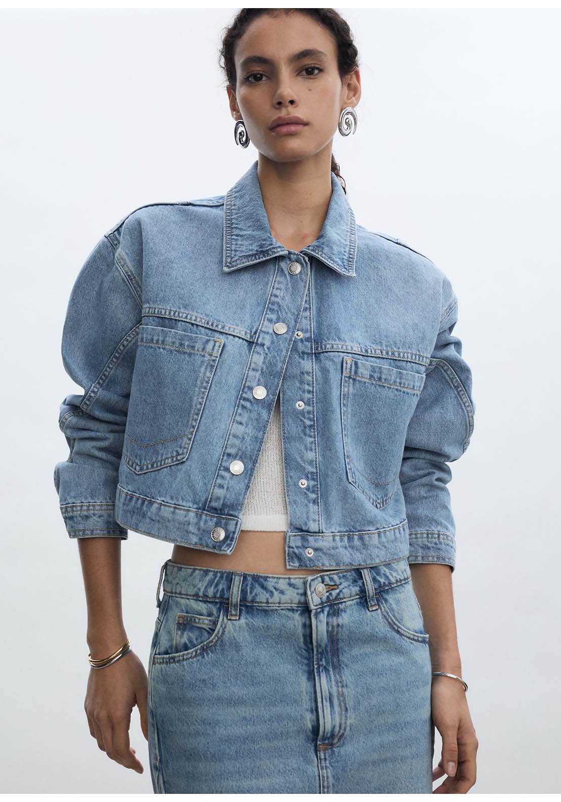 Mango Pocketed denim jacket - Open Blue 1 Shaws Department Stores