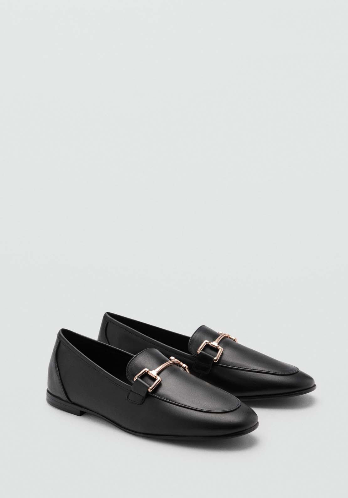 Mango Leather moccasins with metallic detail - Black 1 Shaws Department Stores