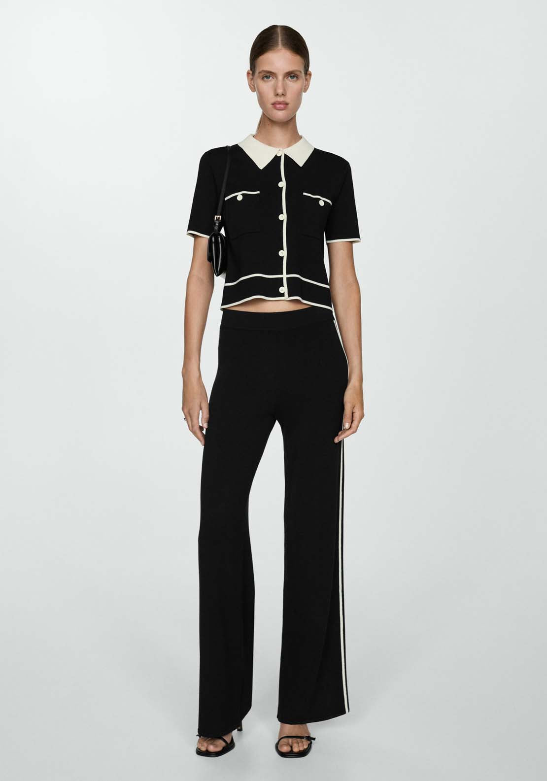 Mango Knitted trousers with contrasting stripes - Black 2 Shaws Department Stores