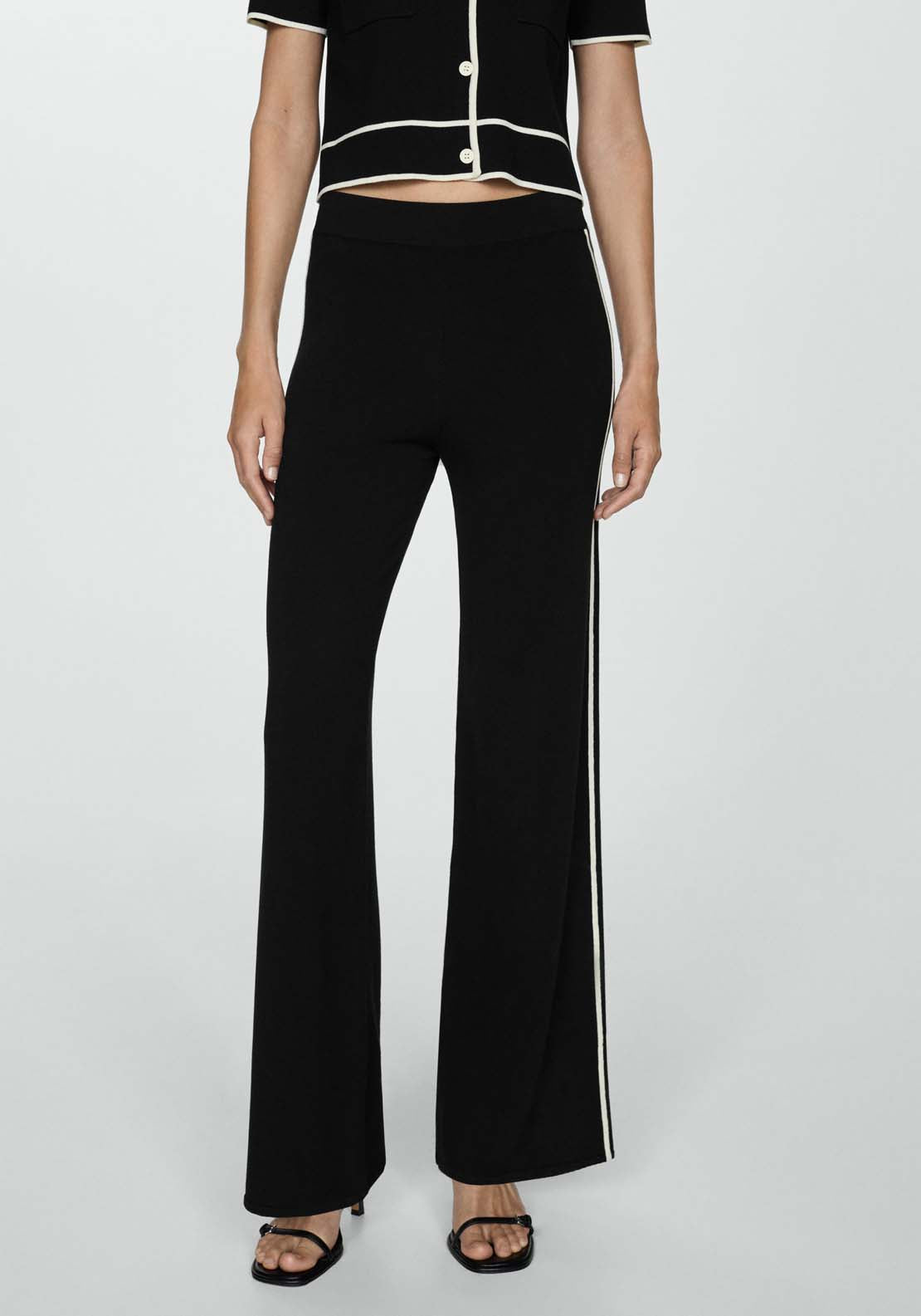 Mango Knitted trousers with contrasting stripes - Black 1 Shaws Department Stores