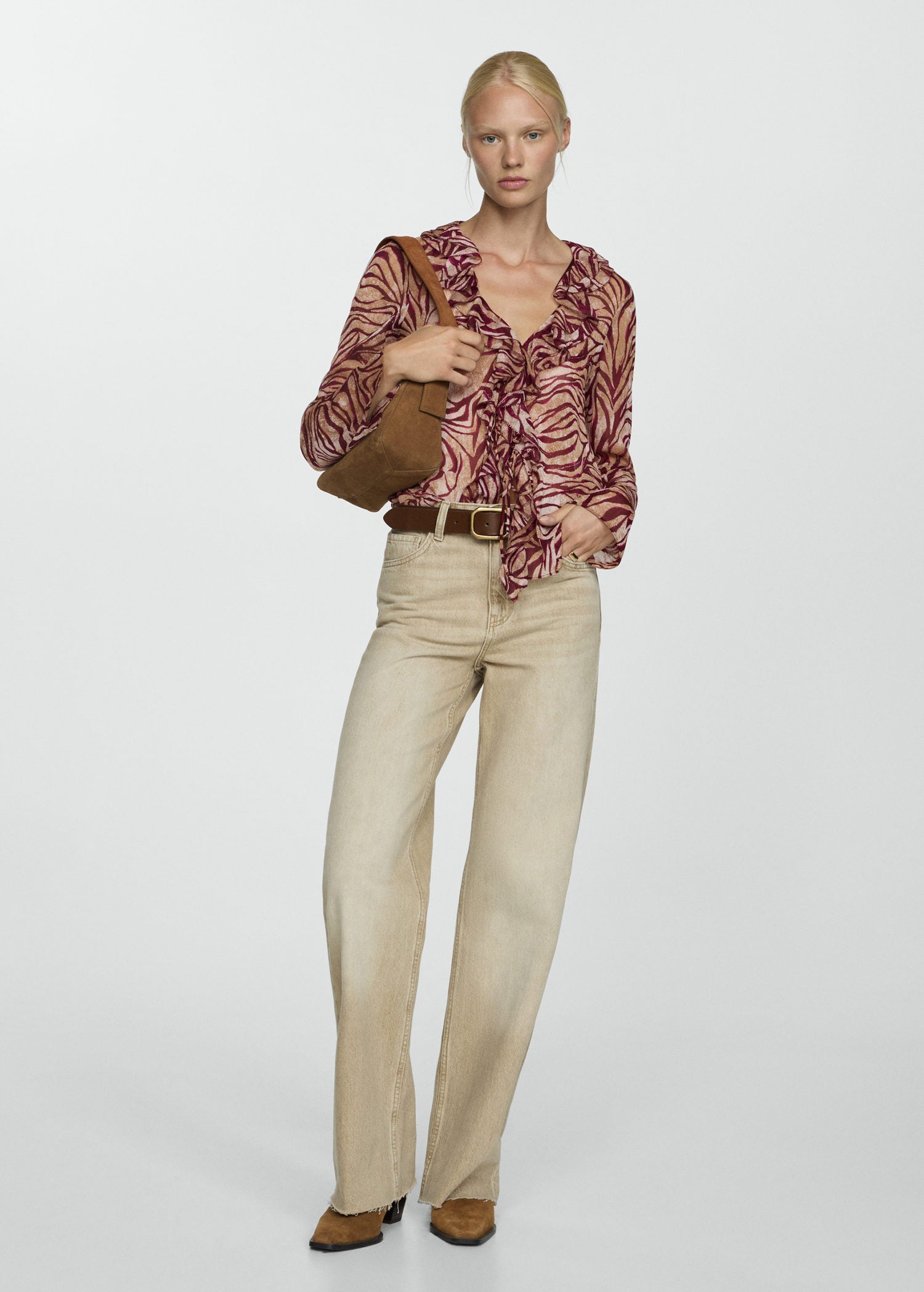 Mango Ruffles printed blouse - Dark Red 2 Shaws Department Stores