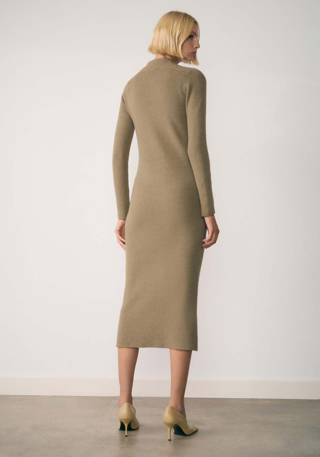 Mango Zip Knitted dress - Beige/khaki 2 Shaws Department Stores