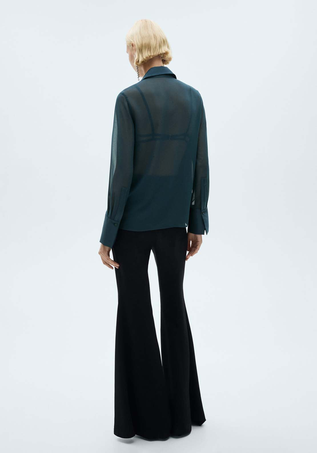 Mango Chiffon shirt with satin panels - Dark Blue 4 Shaws Department Stores