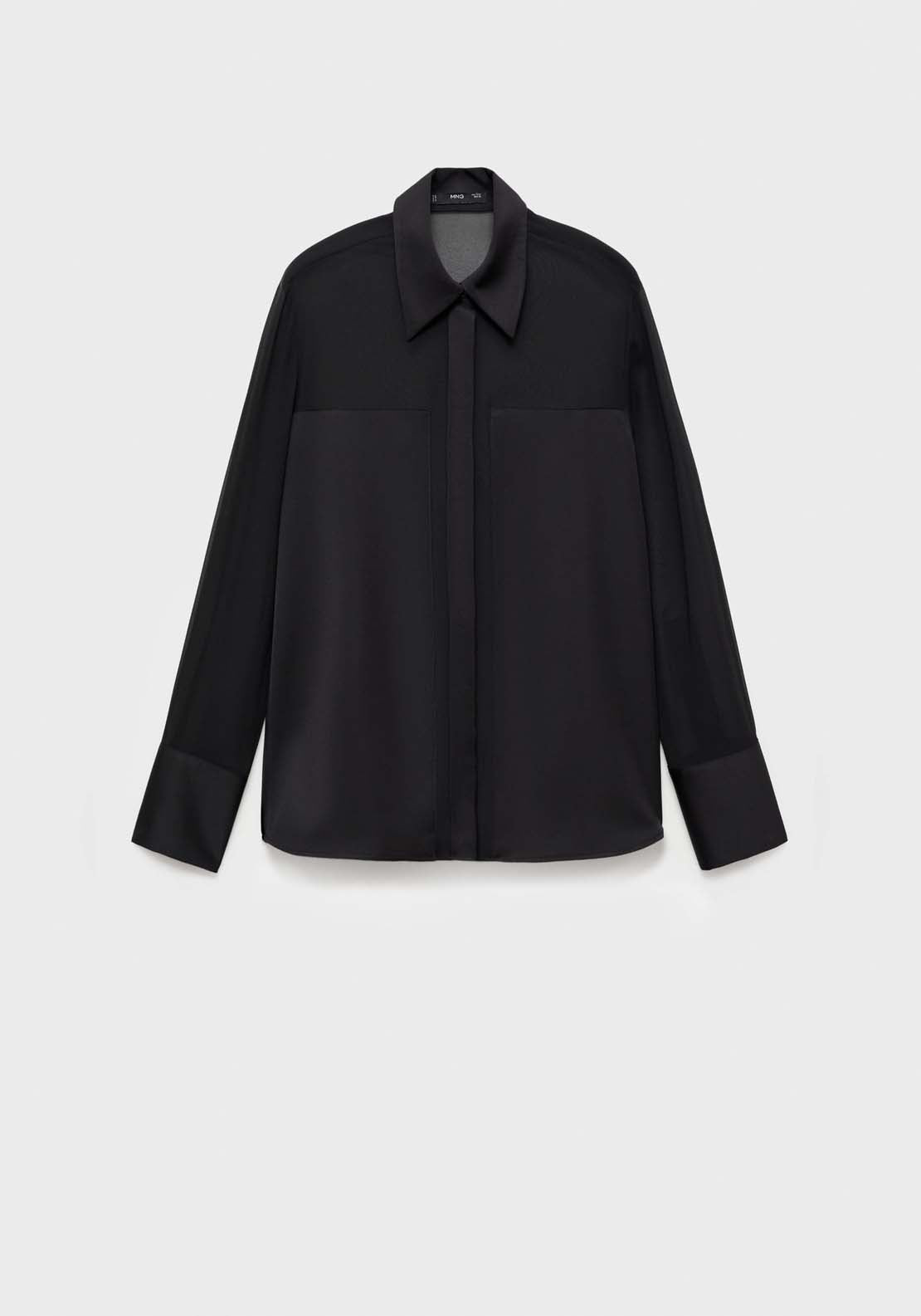 Mango Chiffon shirt with satin panels - Black 10 Shaws Department Stores