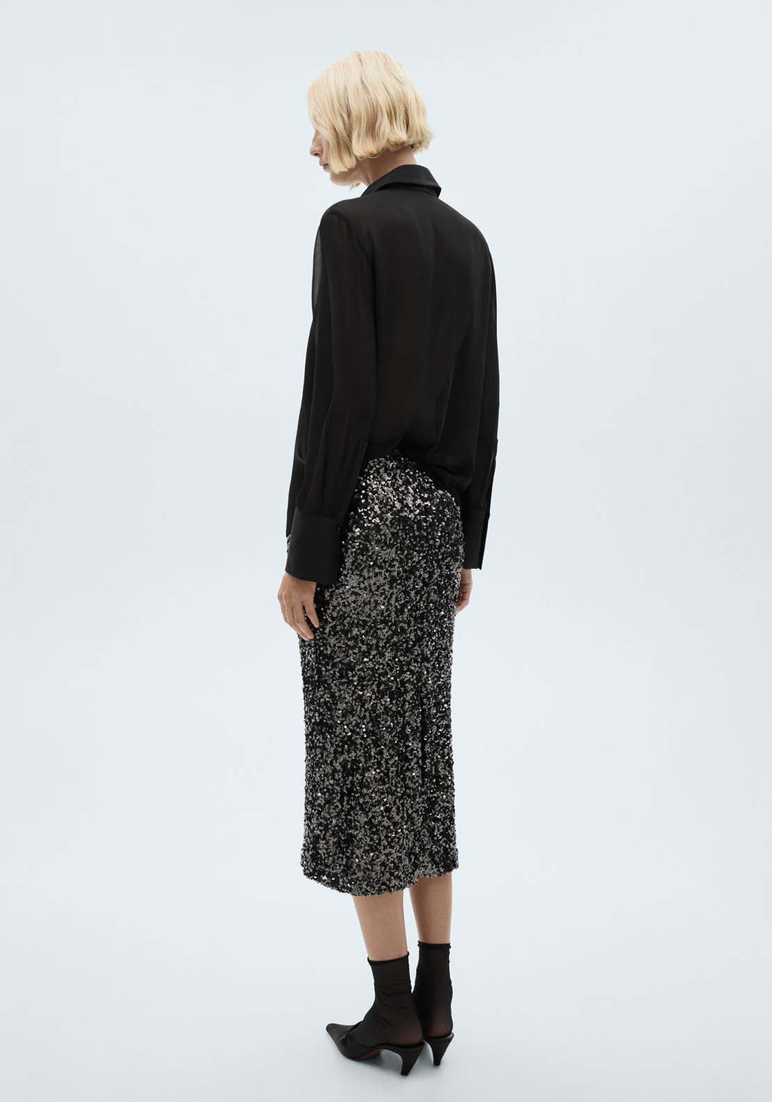 Mango Chiffon shirt with satin panels - Black 2 Shaws Department Stores