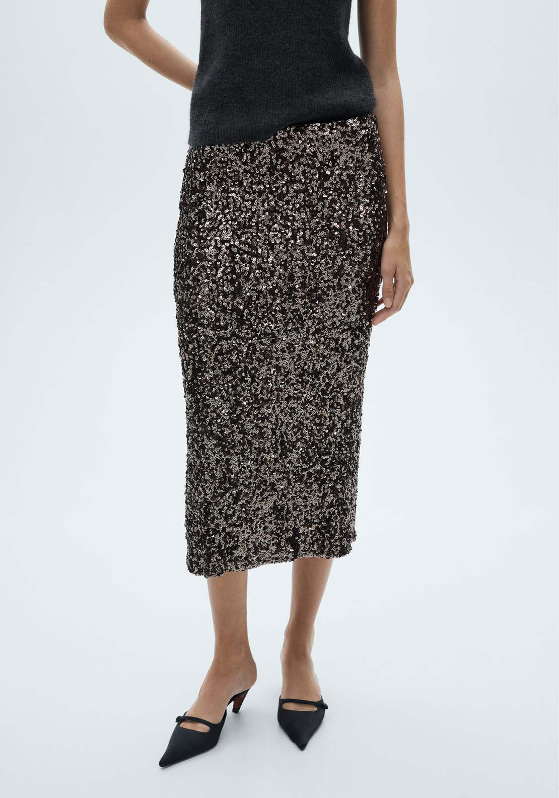 Mango Sequin midi skirt - Charcoal 1 Shaws Department Stores