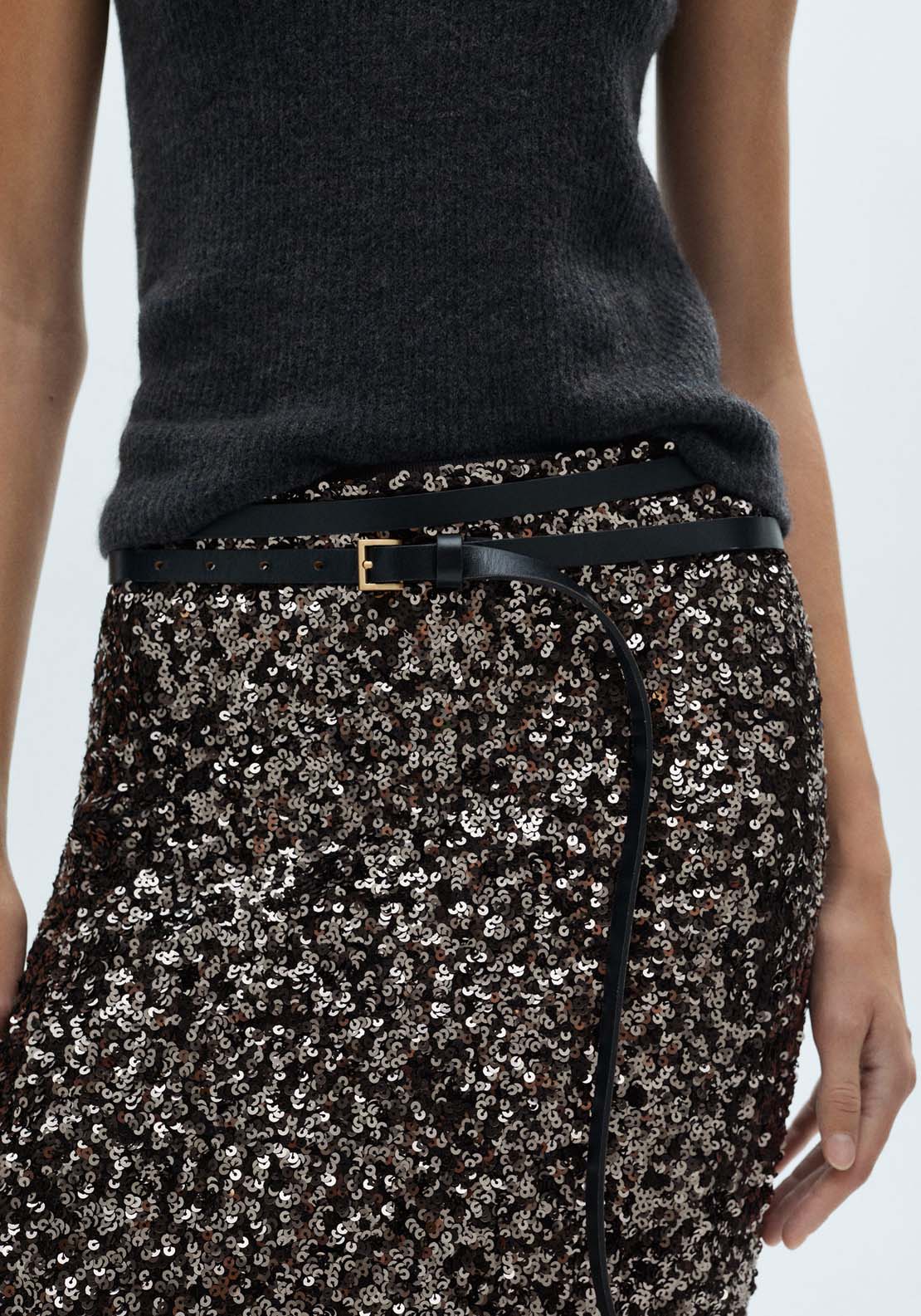 Mango Sequin midi skirt - Charcoal 3 Shaws Department Stores