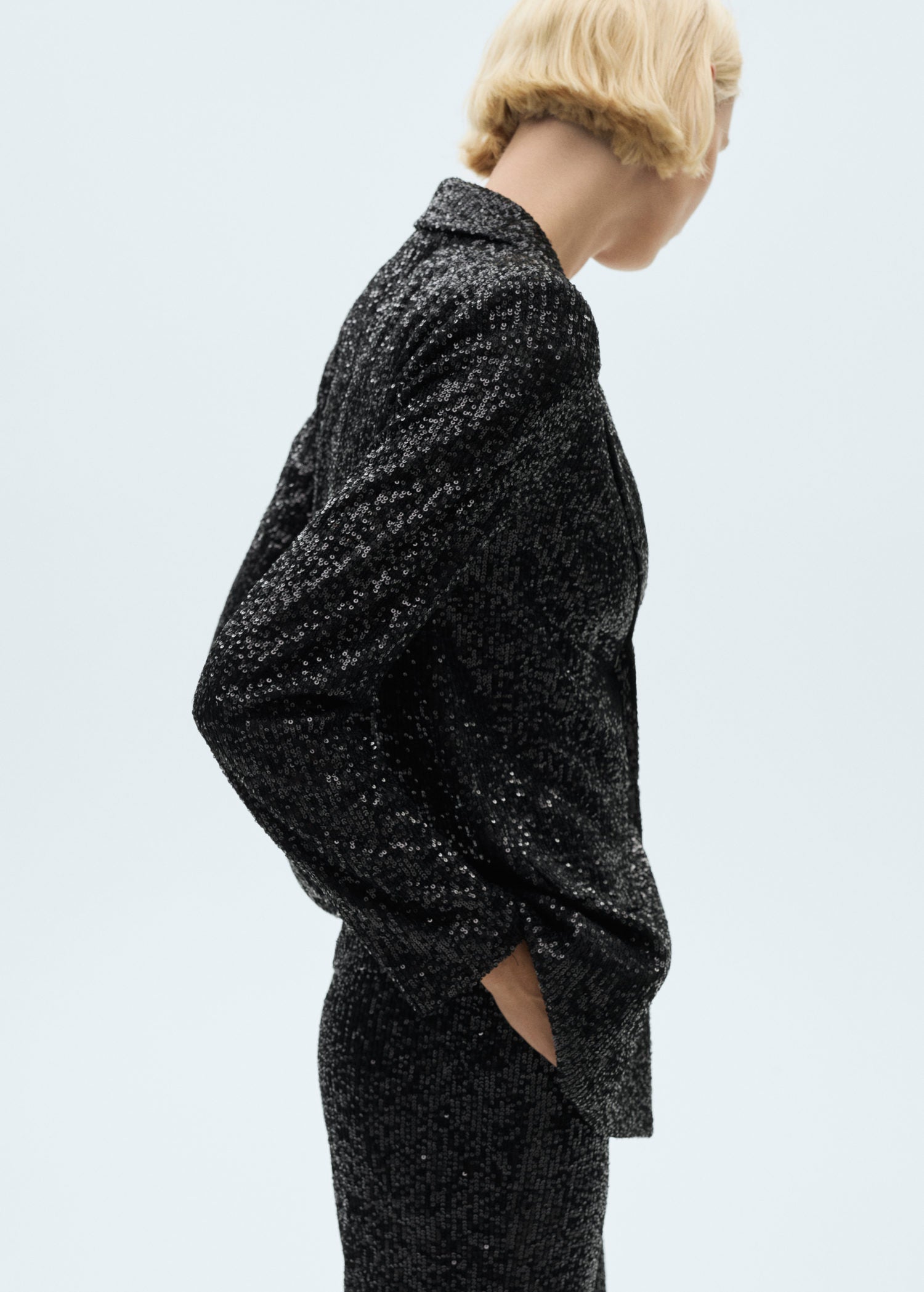 Mango Sequined suit jacket - Black 3 Shaws Department Stores