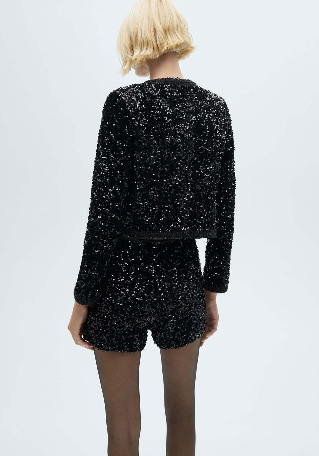 Mango Sequin jacket with pockets - Black 3 Shaws Department Stores