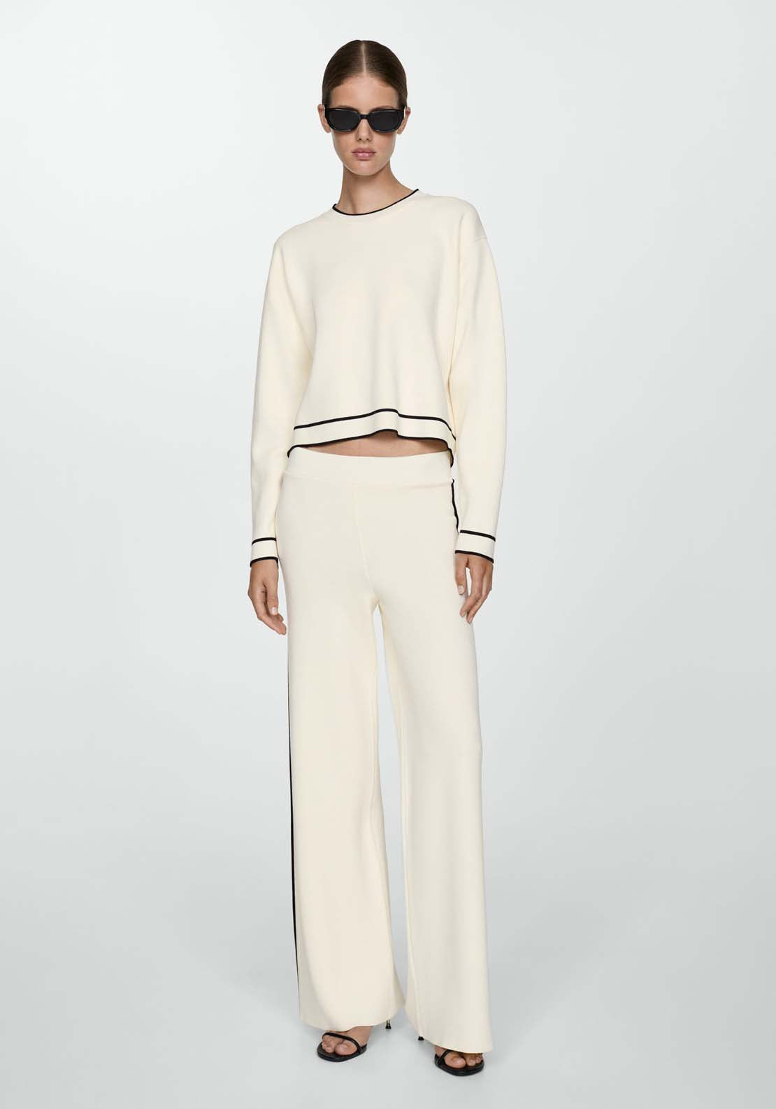 Mango Contrast trim sweater - Light Beige 2 Shaws Department Stores