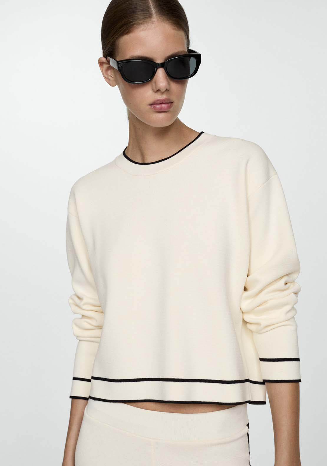 Mango Contrast trim sweater - Light Beige 1 Shaws Department Stores