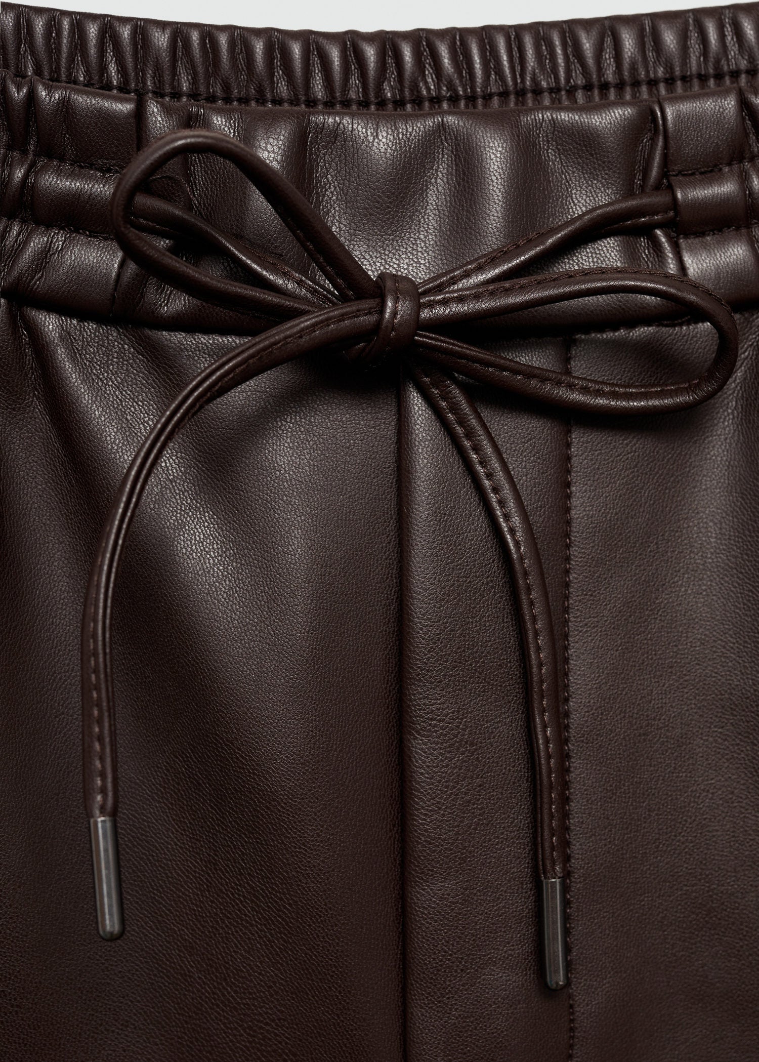 Mango Leather-effect elastic waist trousers - Dark Brown 8 Shaws Department Stores