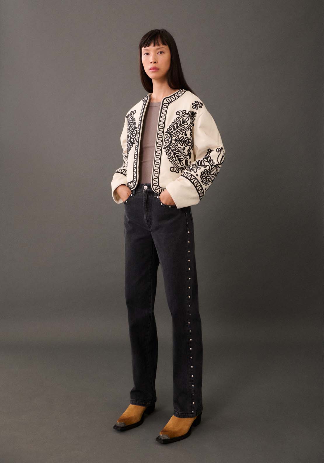 Mango 100% cotton embroidered jacket - Light Beige 4 Shaws Department Stores