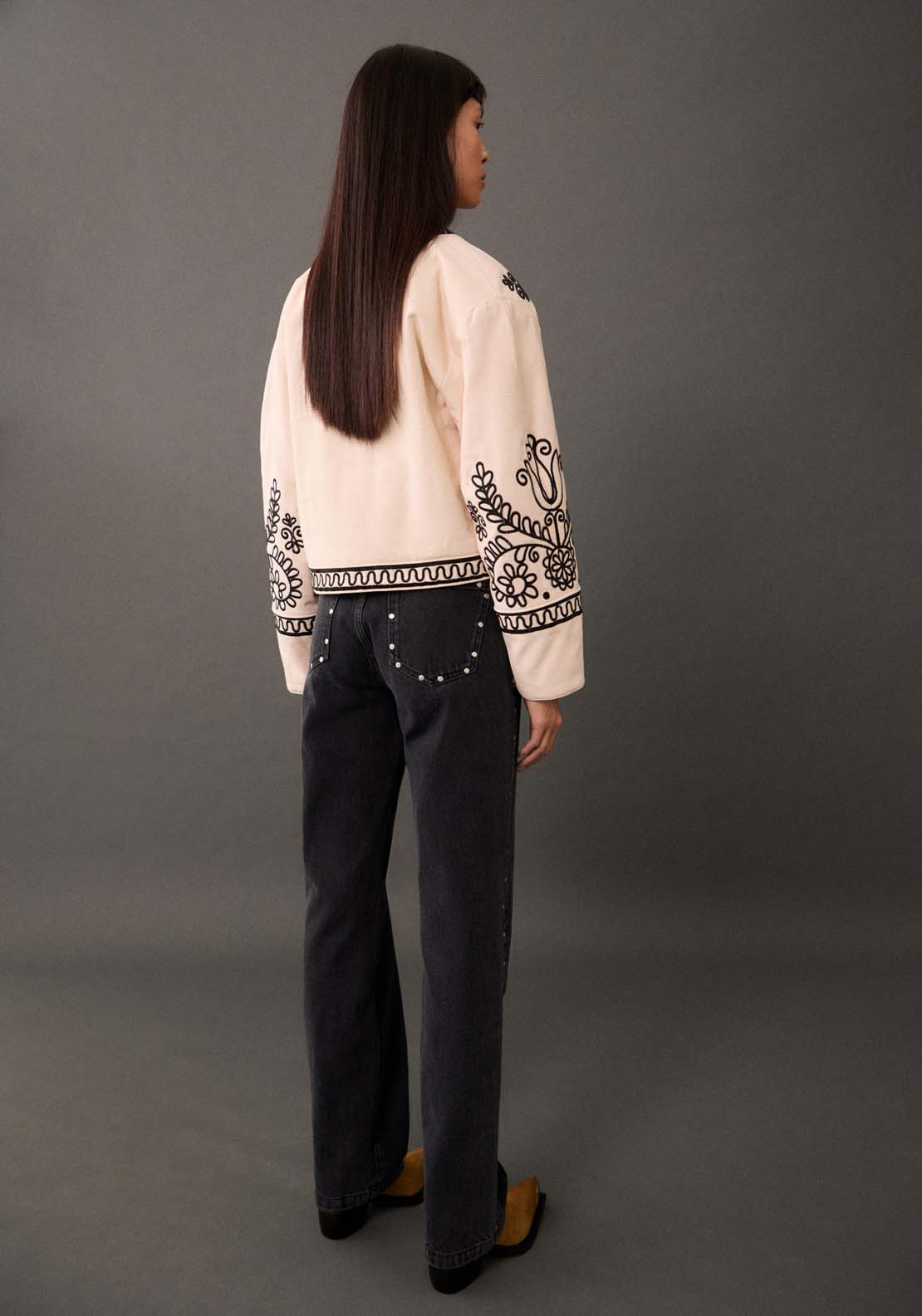 Mango 100% cotton embroidered jacket - Light Beige 5 Shaws Department Stores