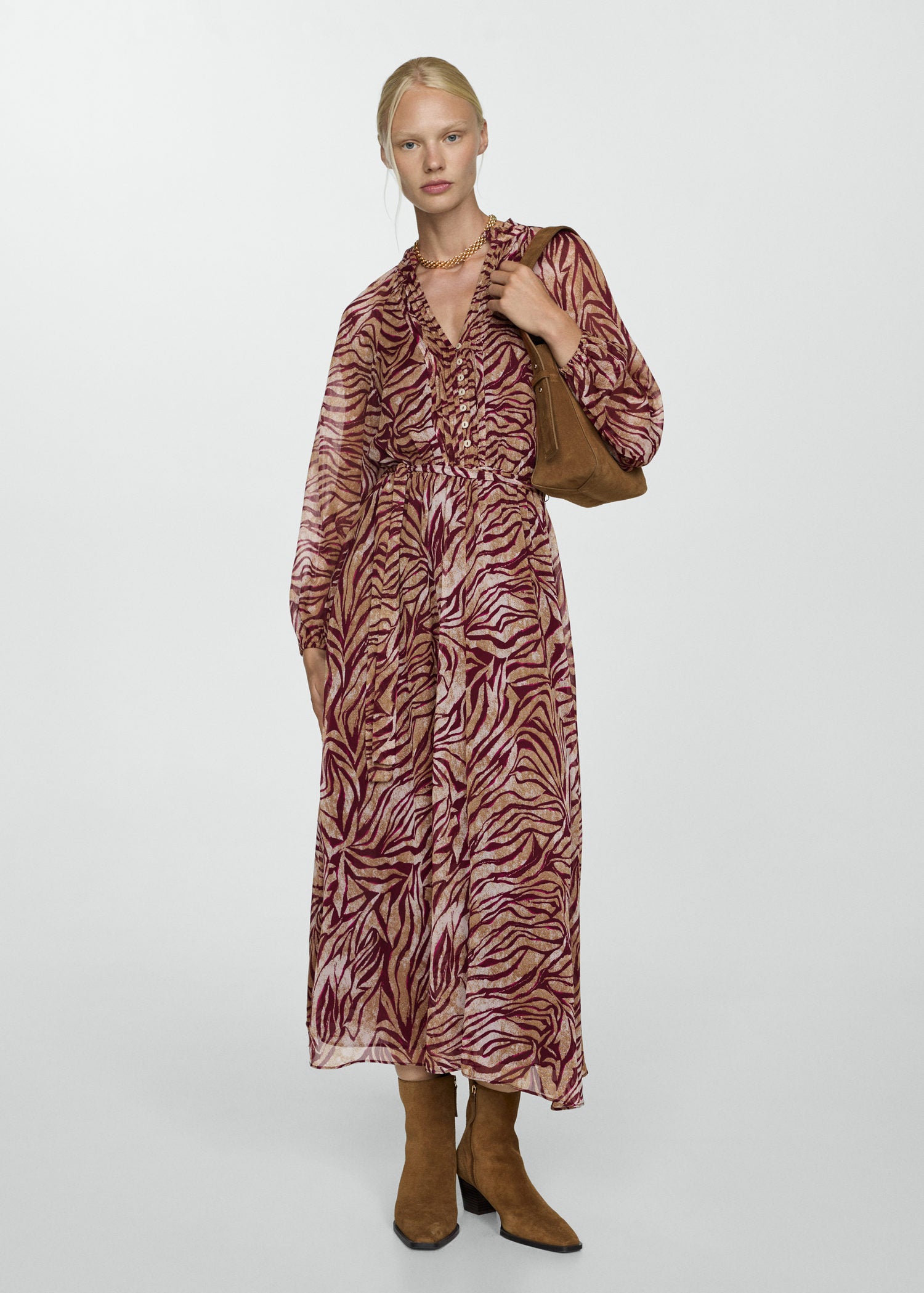 Mango Printed long dress - Dark Red 1 Shaws Department Stores