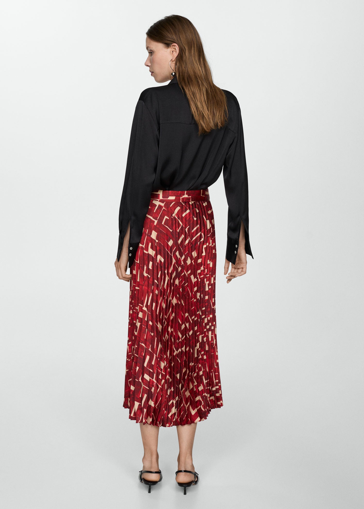 Mango Printed pleated skirt - Dark Red 3 Shaws Department Stores