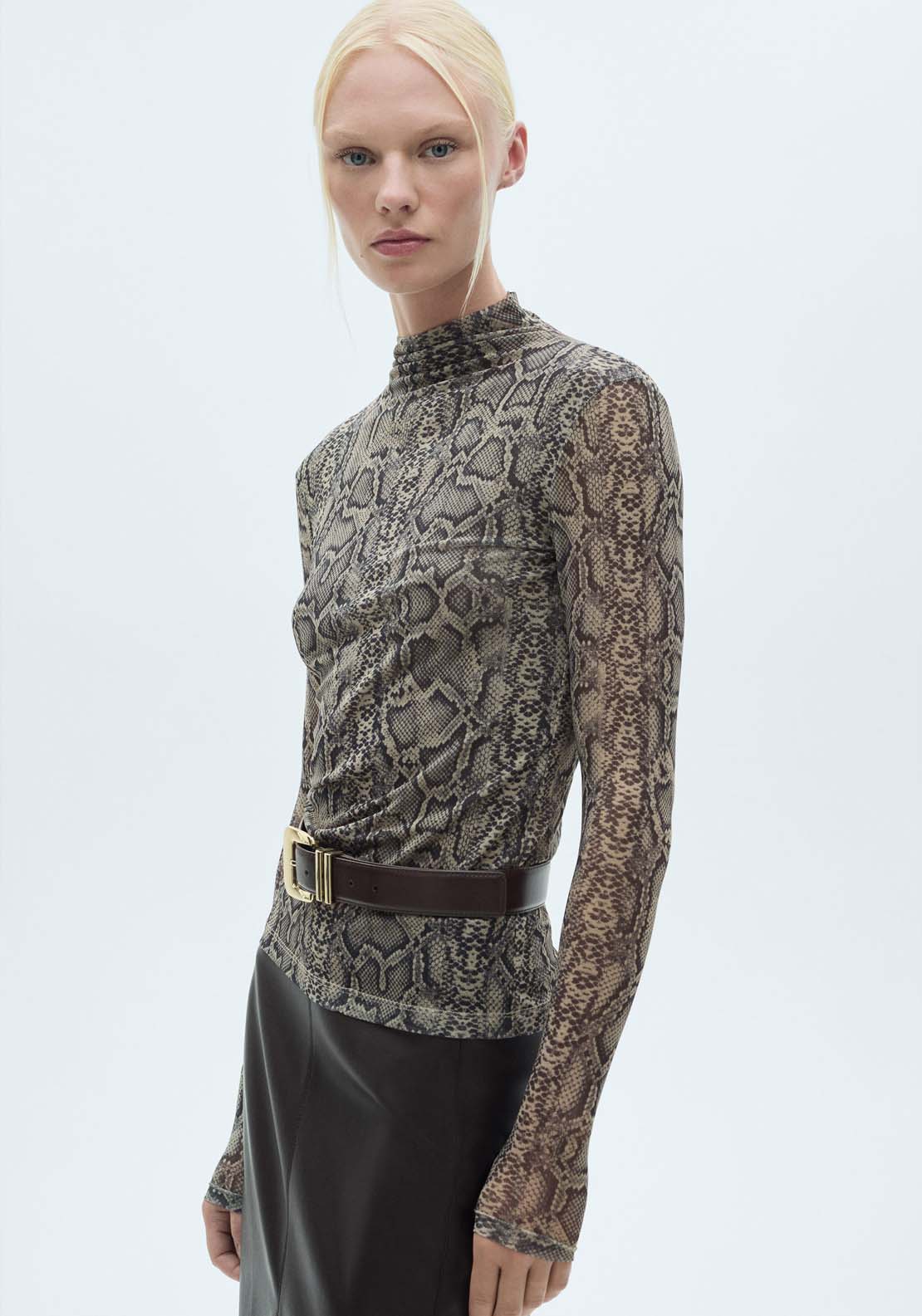 Mango Perkins-neck snake t-shirt - Gray 1 Shaws Department Stores