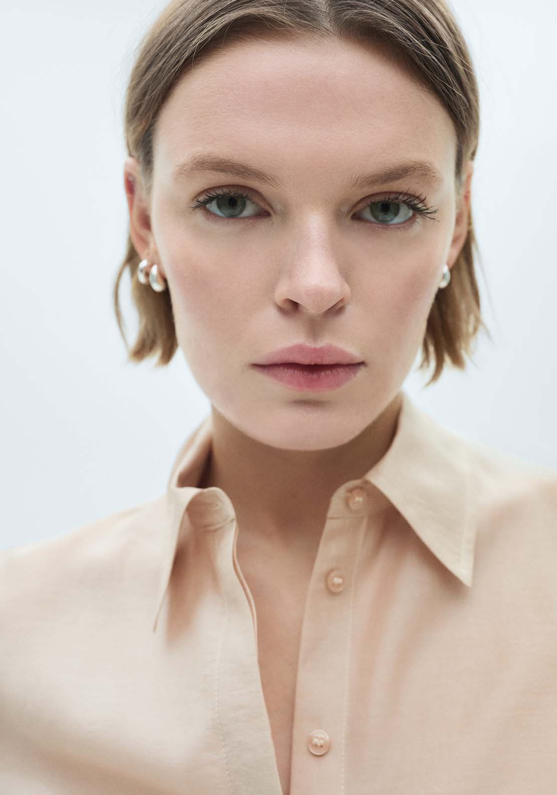 Mango Satin lyocell shirt - Light Beige 2 Shaws Department Stores