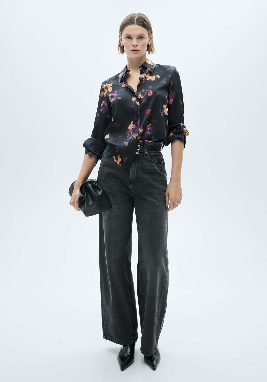 Mango Satin print shirt - Medium Purple 2 Shaws Department Stores