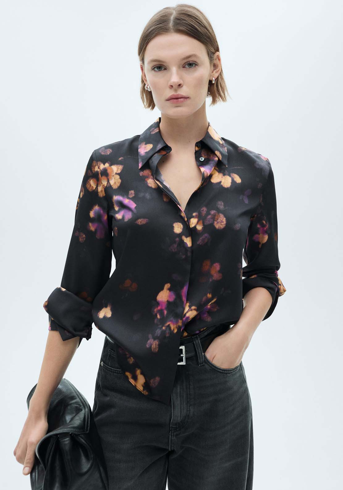 Mango Satin print shirt - Medium Purple 1 Shaws Department Stores