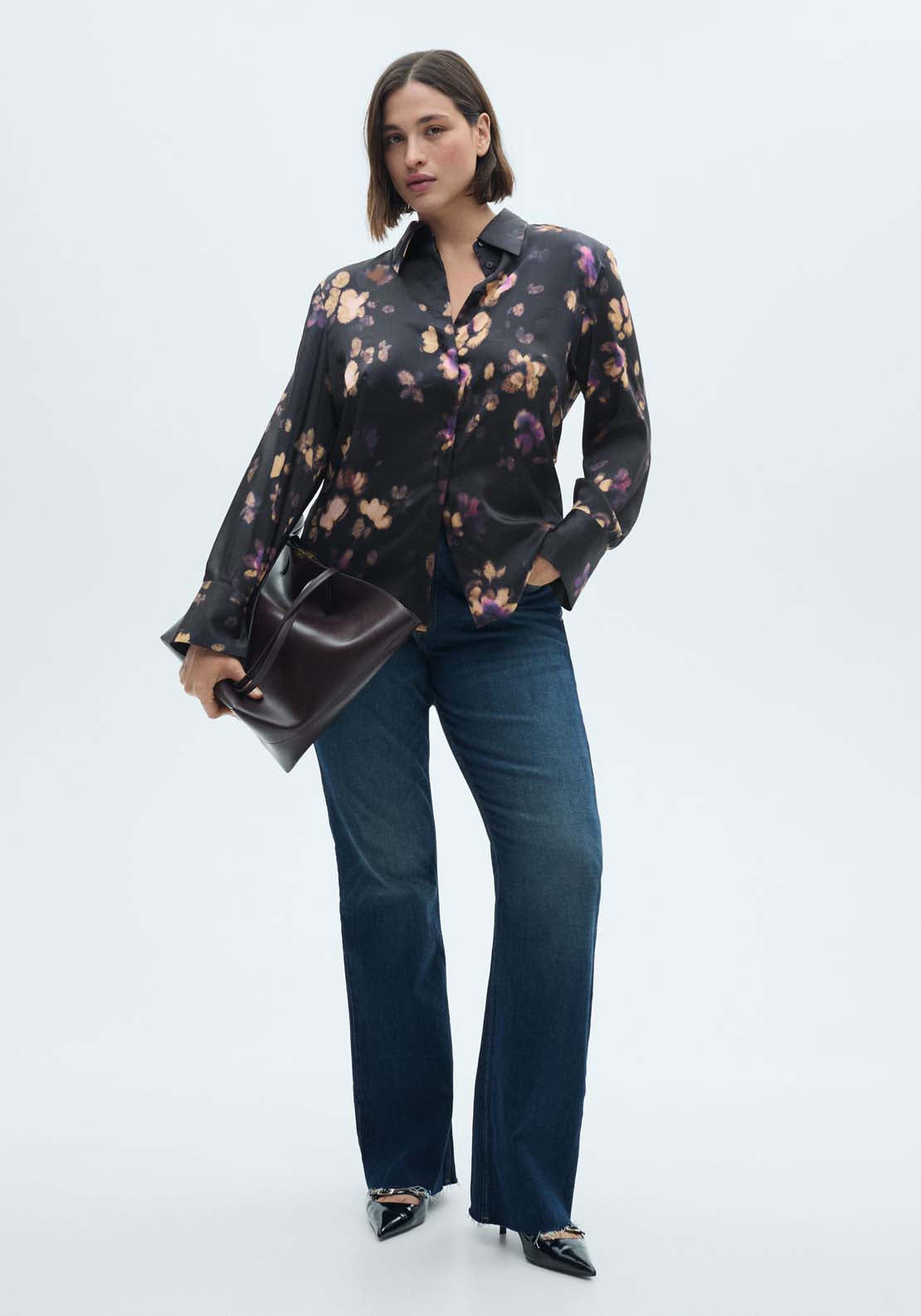 Mango Satin print shirt - Medium Purple 6 Shaws Department Stores