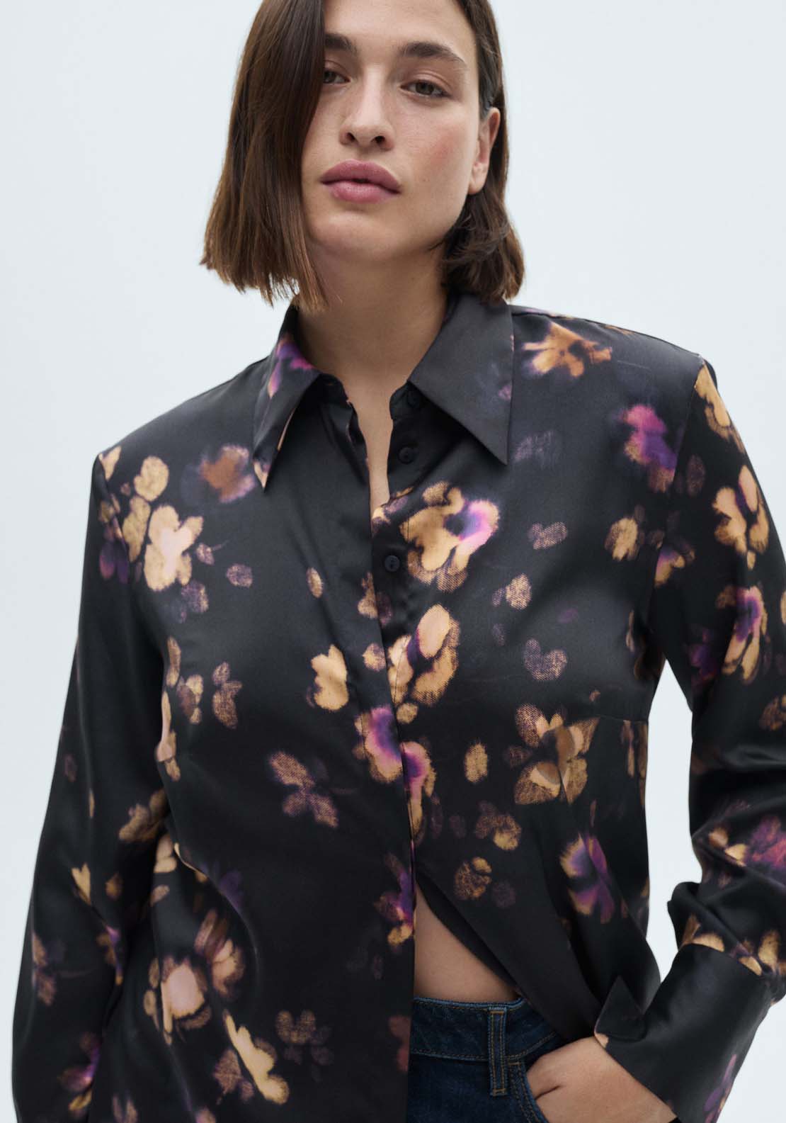 Mango Satin print shirt - Medium Purple 5 Shaws Department Stores