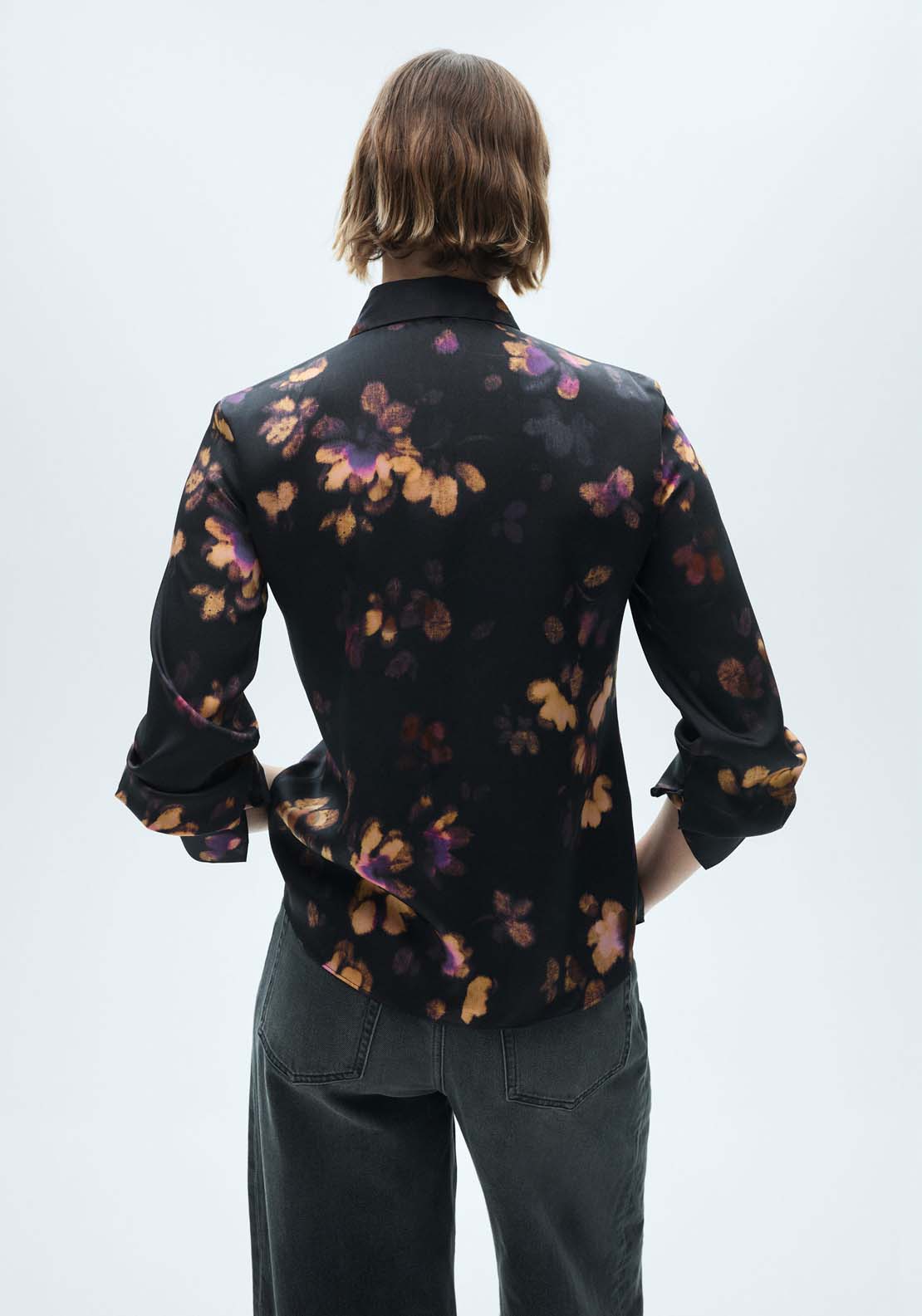 Mango Satin print shirt - Medium Purple 7 Shaws Department Stores