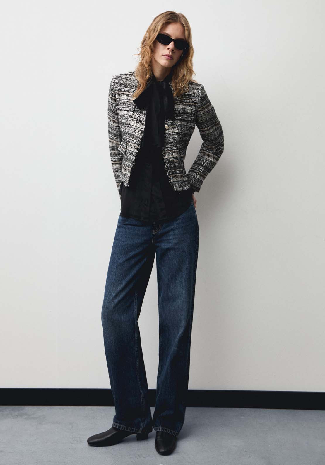Mango Satin shirt with bow - Black 3 Shaws Department Stores